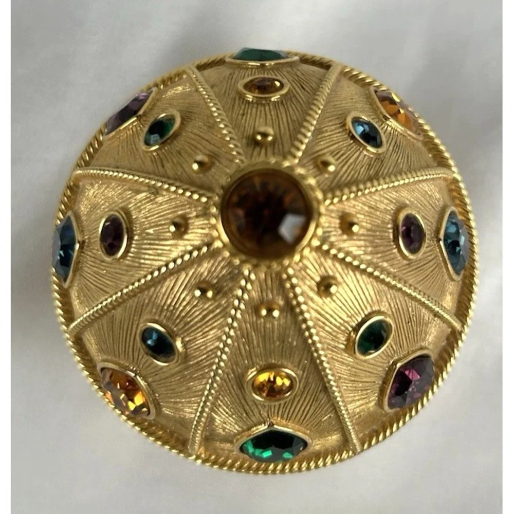 Vintage Napier Gold Toned Bejeweled Egg Shaped Trinket Box Missing Jewel Rare